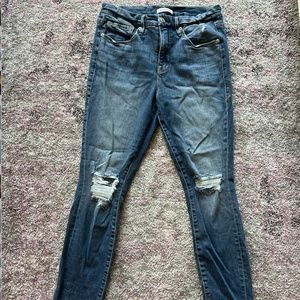 Good American Good Legs Crop Jeans - Blue / Holes - Size 30 / 10